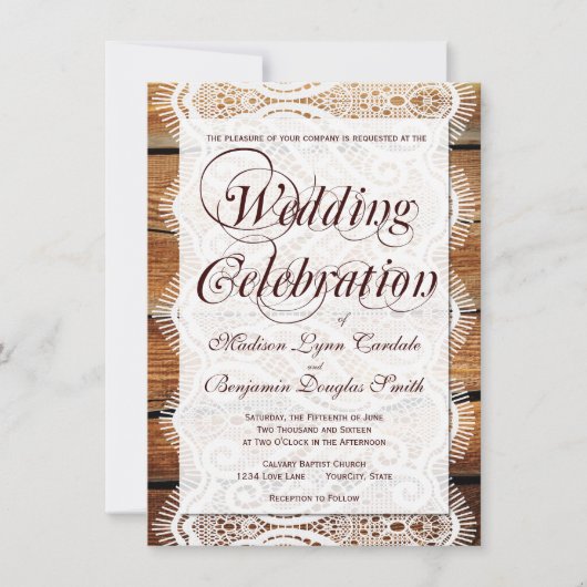 Rustic Barn Wood Wedding Celebration Invitation Kaart (Voorkant)
