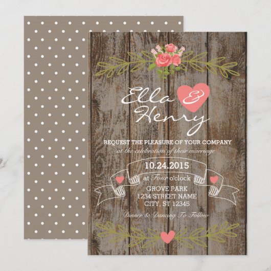 Rustic Barn Wood Wedding Invitation (Devant / Derrière)