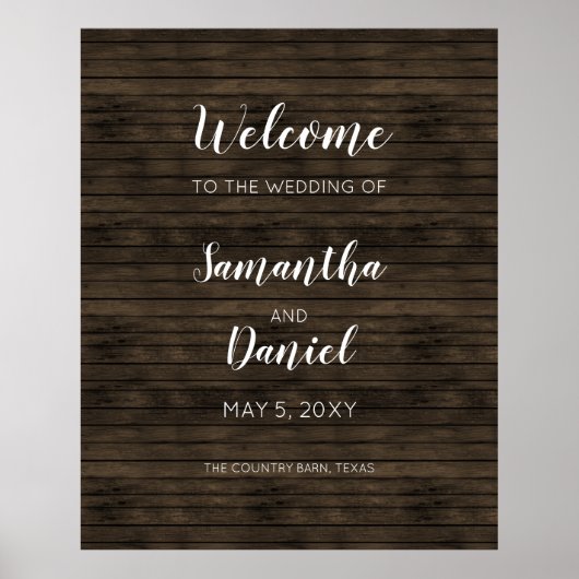 Rustic Barn Wood Wedding Welcome Sign Poster (Voorkant)