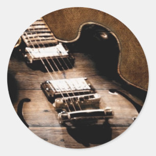 Rustic Barn Wood Western Country Music Guitar Ronde Sticker