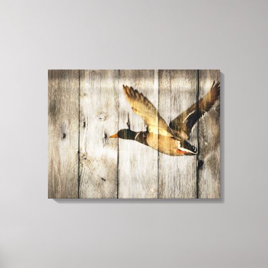 Rustic Barn wood Western Land dat Wilde Duck vlieg Canvas Afdruk (Voorkant)