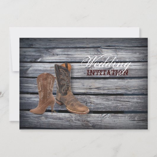 Rustic Barn Wood Westerne Cowboy bruiloft Kaart (Voorkant)