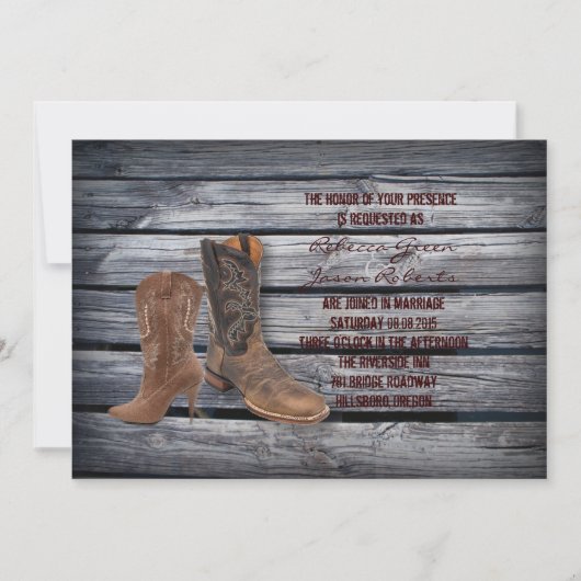Rustic Barn Wood Westerne Cowboy bruiloft Kaart (Voorkant)