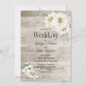 Rustic Barn Wood White Daisies Wedding Invitation Kaart (Voorkant)