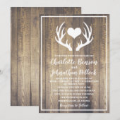 Rustic Barn Wood & White Deer Antlers Weddenschap Kaart (Voorkant / Achterkant)