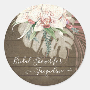 Rustic Barn Wood White Orchid Sage Floral Foliage Ronde Sticker
