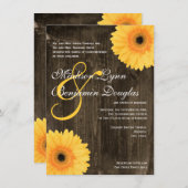 Rustic Barn Wood Yellow Daisy Wedding Invitation Kaart (Voorkant / Achterkant)