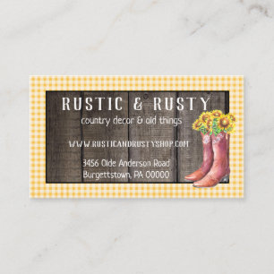 Rustic Barnwood & Gingham Sunflower Country Visitekaartje