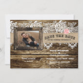 Rustic Barnwood & Lace Bewaar de datum Kaart (Voorkant)