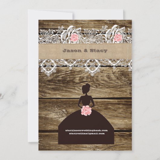 Rustic Barnwood & Lace Bewaar de datum Kaart (Achterkant)