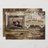 Rustic Barnwood & Lace Bewaar de datum Kaart (Voorkant / Achterkant)