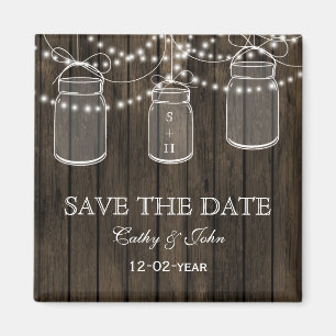 Rustic Barnwood mason jar save the Date Magneet