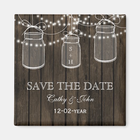 Rustic Barnwood mason jar save the Date Magneet (Voorkant)