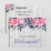 Rustic Barnwood PInk Floral Bridesmaid Voorstel Kaart (Voorkant / Achterkant)