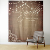 Rustic Barnwood String Lights Lace Custom Wedding Wandkleed (In situ)