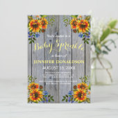 Rustic Barnwood Sunflower Baby Sprinkle Invitation Kaart (Staand voorkant)