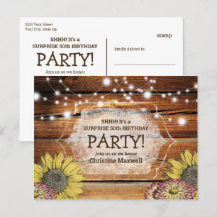 Rustic Barnwood Surprise Sunflower 50th Birthday Uitnodiging Briefkaart