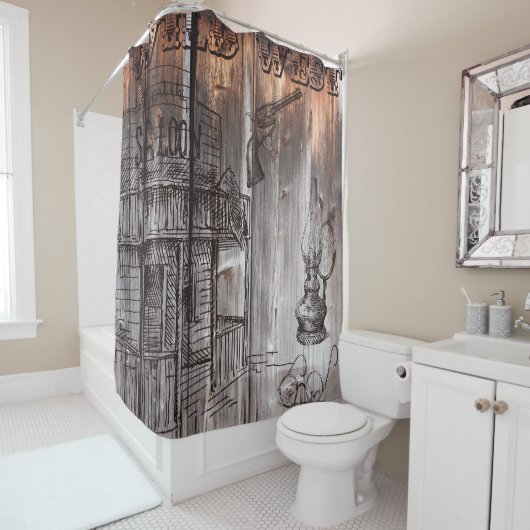 Rustic Barnwood Wild West Douchegordijn (In situ)