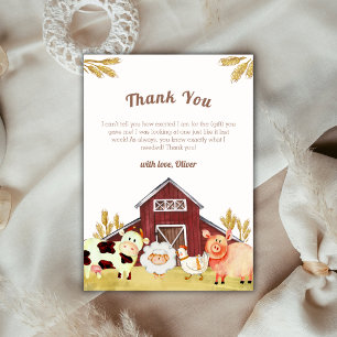 Rustic Barnyard Farm Animals Baby shower Bedankkaart