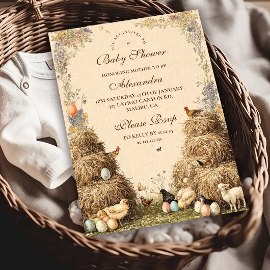 Rustic Barnyard Farm Animals Baby shower Kaart