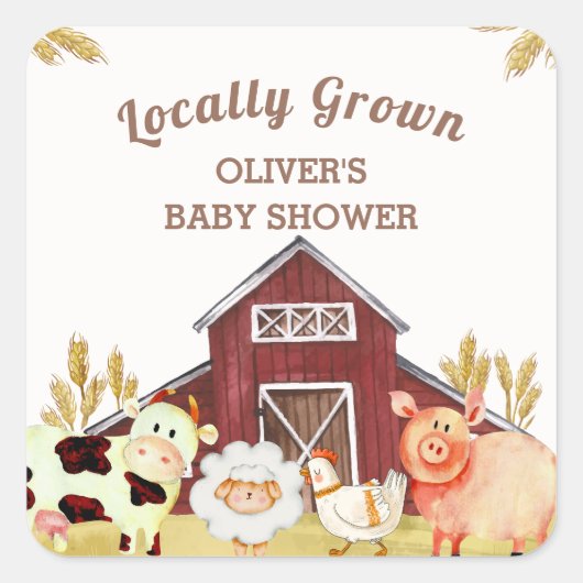 Rustic Barnyard Farm Animals Baby shower Vierkante Sticker (Voorkant)