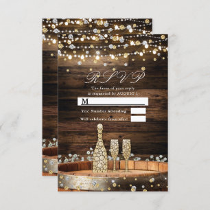 Rustic Barrel Champagne Lights Wedding RSVP Antwoo Kaart