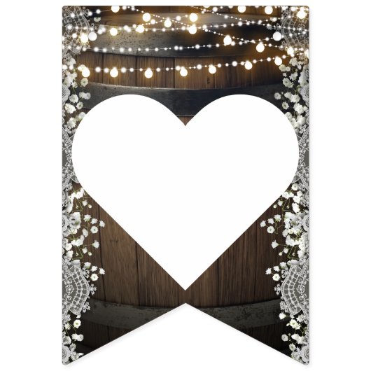 Rustic Barrel Lights Lace Baby's Breath Mr. & Mrs. Vlaggetjes (Eerste vlag)