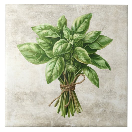 Rustic Basil Herb Faux Ceramic Tile Tegeltje (Voorkant)