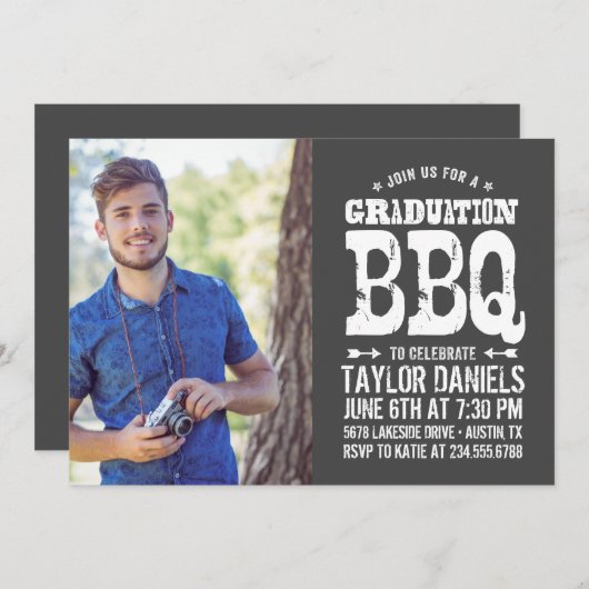 Rustic BBQ Graduation Party Invitation Kaart (Voorkant / Achterkant)