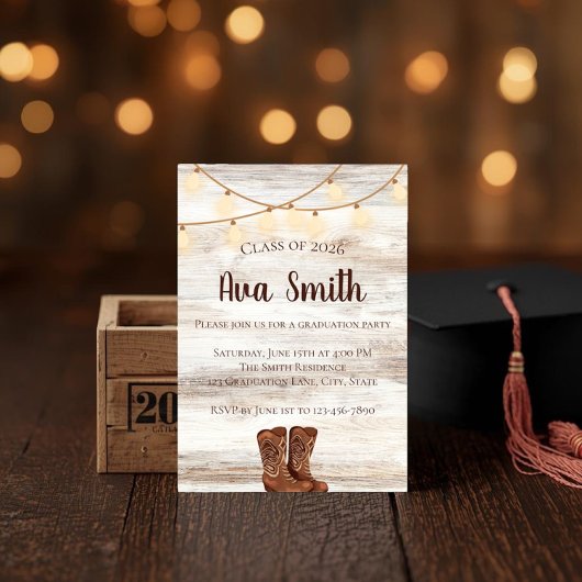 Rustic BBQ Graduation Party Invitation Kaart