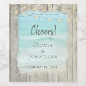 Rustic Beach Coastal String Lights Wedding Wijn Etiket (Enkel label)