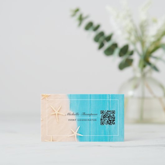 Rustic Beach Code QR Carte de visite (Debout devant)