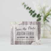 Rustic Beach Driftwood Laced Bewaar de datum Aankondigingskaart (Staand voorkant)