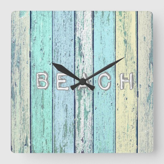 Rustic Beach Driftwood Vierkante Klok (Voorkant)