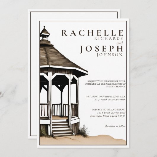Rustic Beach Gazebo Faire-part de mariage (Devant / Derrière)