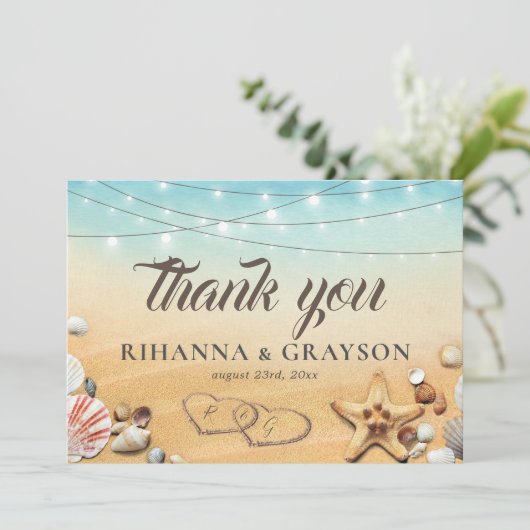 Rustic Beach Heart Shore Mariage Merci (Debout devant)