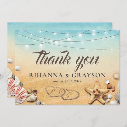 Rustic Beach Heart Shore Mariage Merci (Devant / Derrière)