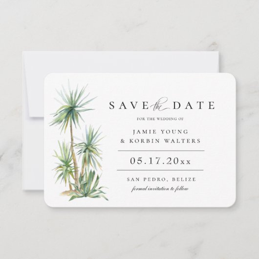 Rustic Beach Island Palm Save the Date Aankondiging (Voorkant)
