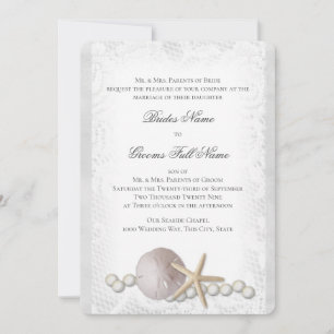 Rustic Beach Lace en Pearl Invitation Kaart