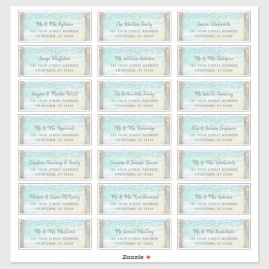 Rustic Beach Mariage invité Étiquettes de adresse  (Feuille)