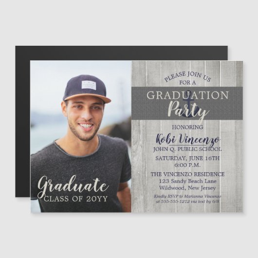 Rustic Beach Nautical Photo Graduparty Magnetische Uitnodiging (Voorkant / Achterkant)