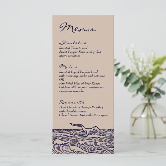 Rustic Beach Ocean Waves Menu Mariage Dîner Menu (Debout devant)