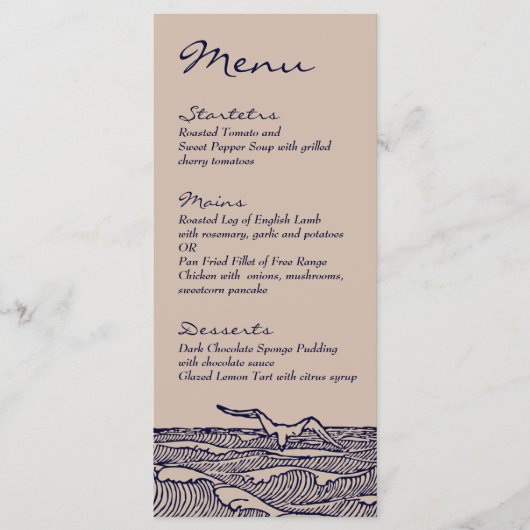 Rustic Beach Ocean Waves Menu Mariage Dîner Menu (Devant)