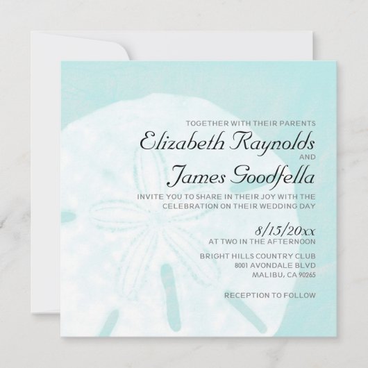 Rustic Beach Sand Dollar Wedding Invitations Kaart (Voorkant)