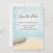 Rustic Beach Scene met Boat & Lighthouse Save The Date (Voorkant)