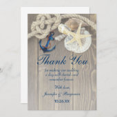 Rustic Beach Shell Navy Anchor Nautical Wedding Bedankkaart (Voorkant / Achterkant)