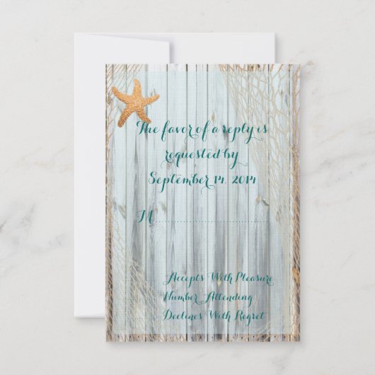 Rustic Beach Starfish Mariage RSVP (Dos)
