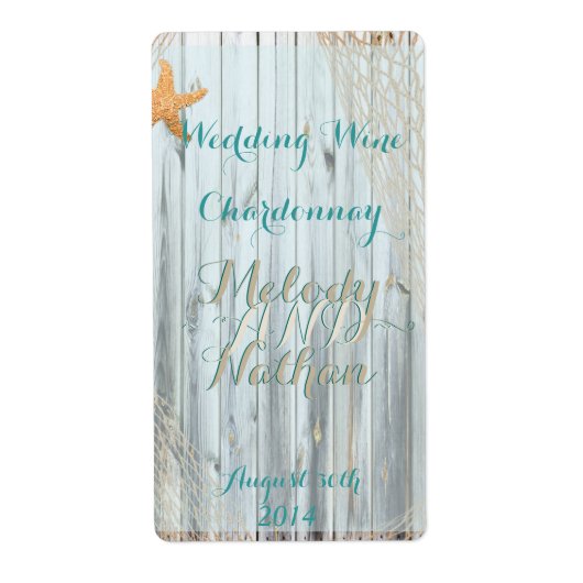 Rustic Beach Starfish Mariage Vin Étiquette (Devant)