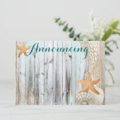 Rustic Beach Starfish Wedding Annoucement Kaart (Staand voorkant)