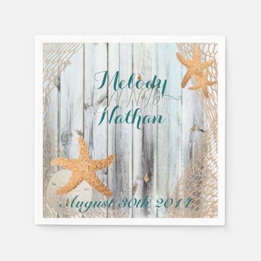 Rustic Beach Starfish Wedding Paper Napkins Servetten (Voorkant)